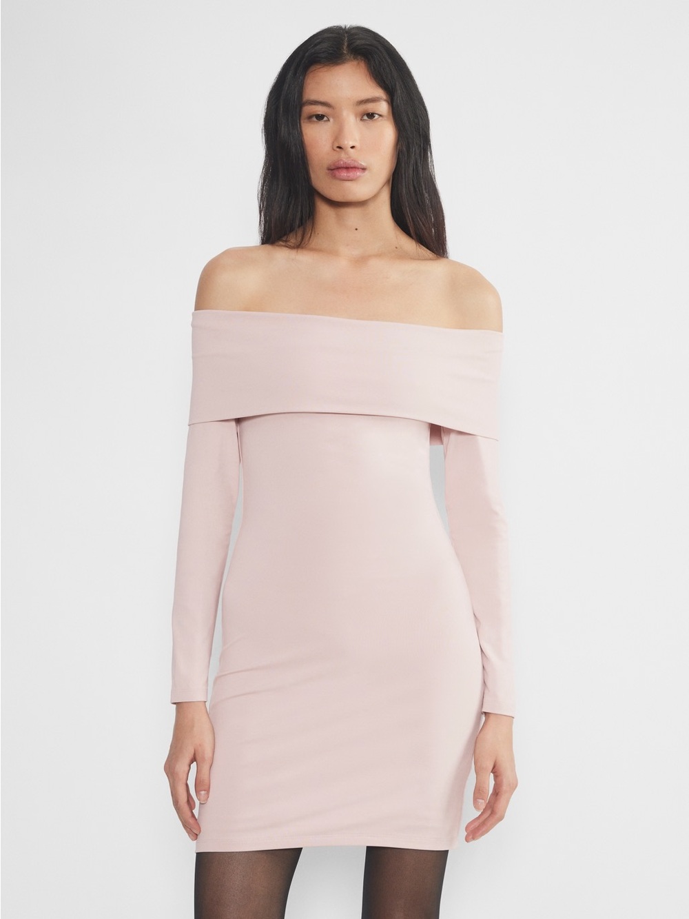 Aritzia Off-Shoulder Fold-Over Bodycon Dress in Bow Pink (Castoro Contour Dress)